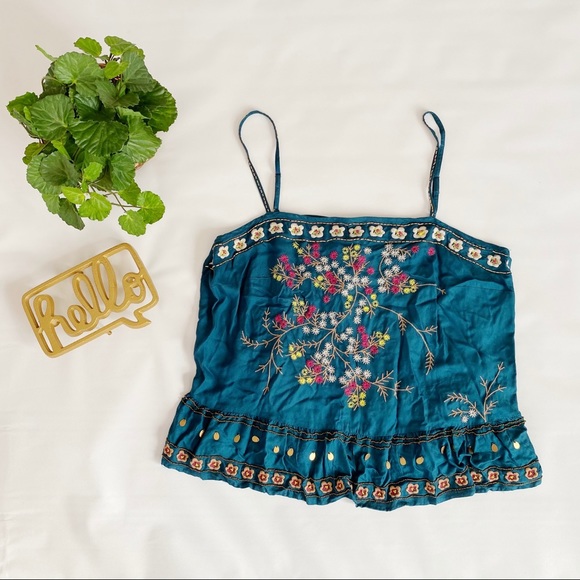Anthropologie Tops - Anthropologie Luzia Cropped Beaded Cami Blouse XL